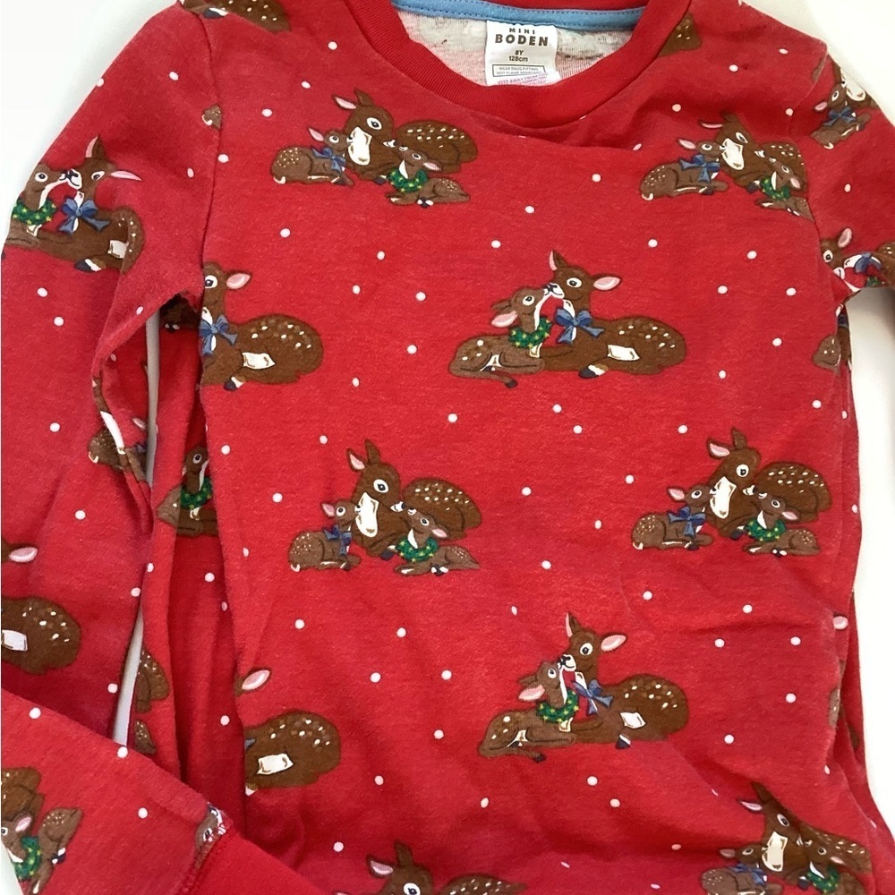 Mini Boden Christmas Pajama Set Sz 8 Red  Reindeer Santa Lounge - Picture 2 of 5